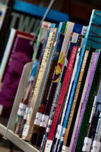 Shelf of library books